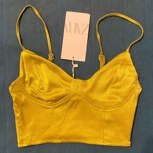 Zara Lime Green Satin Bustier Style Cropped Tank Top